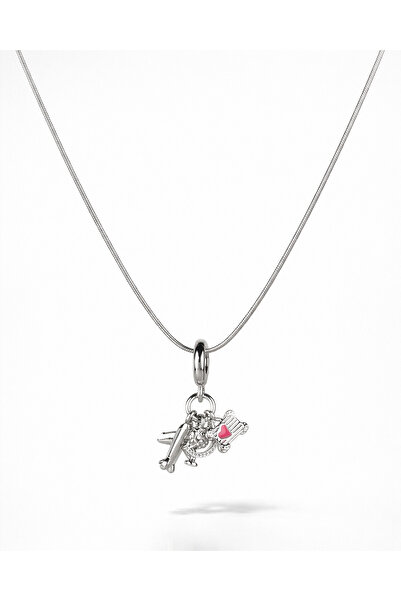 Portakal Esintisi Uçaklı Pembe Bavul Charmlı Seyahat Çelik Kolye