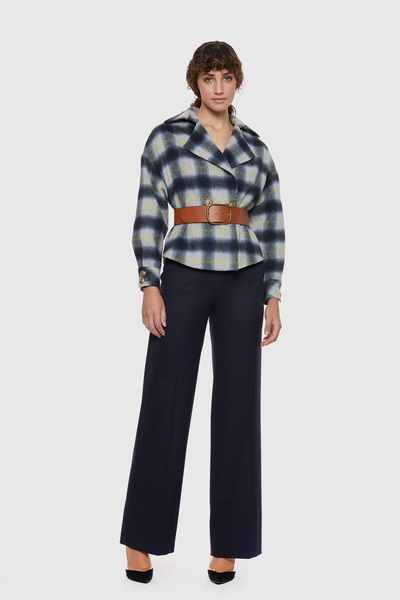 Textured Wrap Jacket And Palazzo Pants Suit