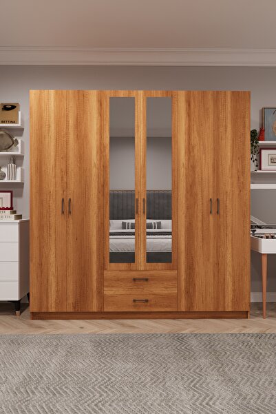 asratrend Asra Trend MDF 6 Kapaklı, 2 Çekmeceli, 2 Aynalı Gardırop - 240x218x...