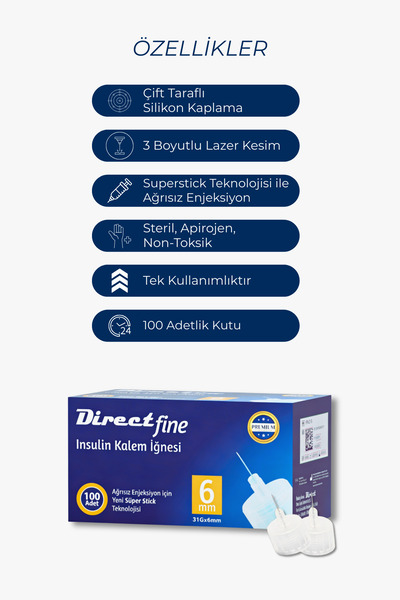 Direct Fine Kalem İğnesi 6 mm – 100 Adet (Mikro İnce Uç)
