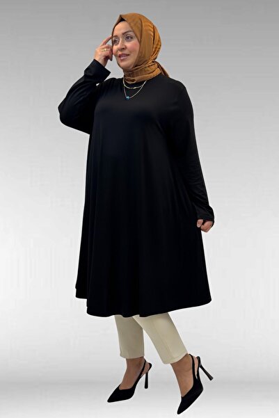 Eslina 28016 Μαύρο Plus Size Mevlana χτενισμένο βαμβακερό χιτώνα