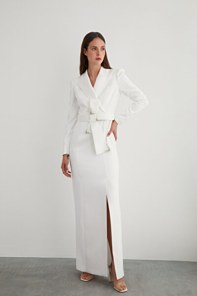 GİZİA Yırtmaçlı Erkek Yaka Uzun Abiye Elbise