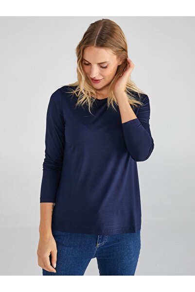 Faik Sönmez Γυναικείο μακρυμάνικο μπλουζάκι με λαιμόκοψη Navy Blue 3B00013