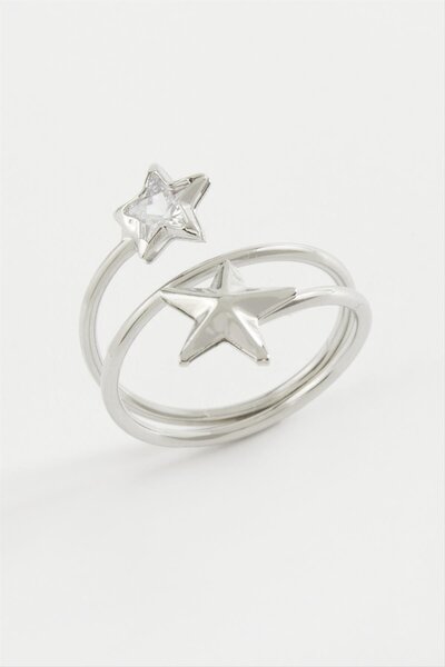 ZERO LAND خاتم NRZSNT بحجر الزركون على شكل قلب (234023) - لون فضي