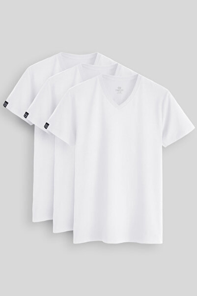 TOMMY LIFE Standardní střih Basic s výstřihem do V, 3 balení bílých pánských ...