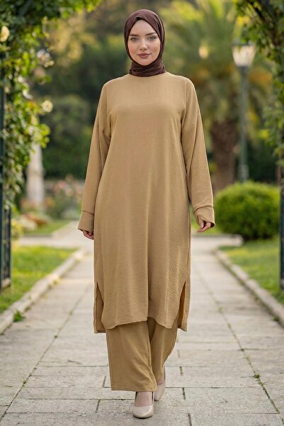 hafsamina Uzun Tunikli Ayrobin Takım Camel HM2770