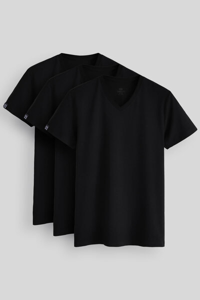 TOMMY LIFE Standart Fit Basic V Yaka 3lü Paket Siyah Erkek T-Shirt 87912