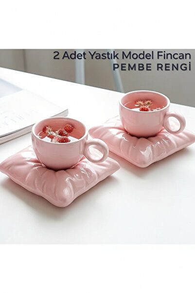 ARVALE Mona 2 Set (4 Parça) Yastık Model Kahve Fincanı 90 ml Pembe | Minder F...