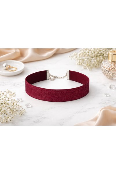 SYAZE Dark Pink Glitter Elastic Choker Necklace