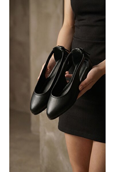 Beyond Women's Black Open-Sided Bow Leather Ballerinas 1.5cm Byndi̇mj01
