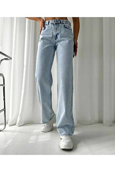 Livik بنطال جينز فضفاض عالي الخصر من الليكرا مصنوع من الليكرا الثلجي