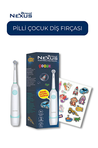 Direct NEXUS Çocuk Pilli Diş Fırçası Sticker Setli, Yumuşak Uçlu, IPX7 Su Geç...