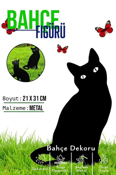 3art Metal Dekoratif Metal Bahçe Süsü - Bahçe Dekorasyonu Dekor Kedi - Saksı ...