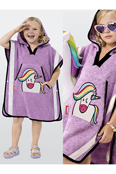 Denokids Lila Unicorn Girls' Poncho Bathrobe