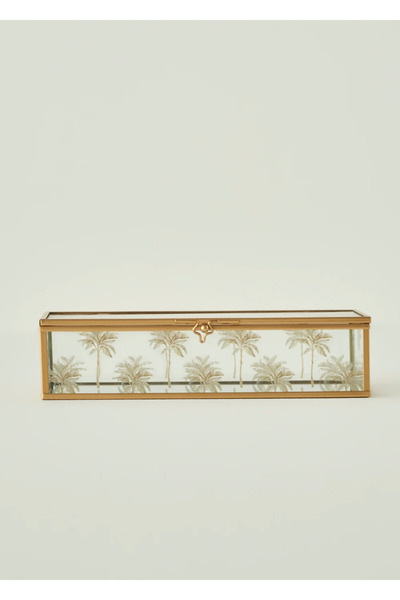 Bella Maison صندوق زينة من زجاج النخيل ذهبي (10x22x5 سم)