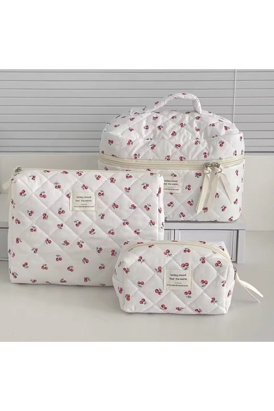 Choice حقيبة مكياج كرزية مكونة من 3 قطع، حقائب مستحضرات تجميل نسائية أنيقة مح...