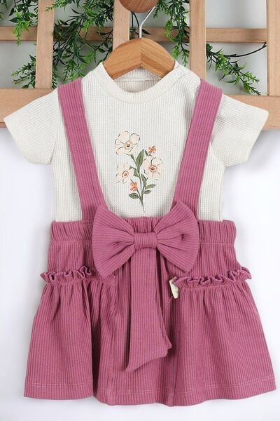 Egelite KIZ BEBEK FİTİLLİ YAZLIK FİYONK DETAYLI SALOPET ELBİSE VE İÇ T-SHIRT ...