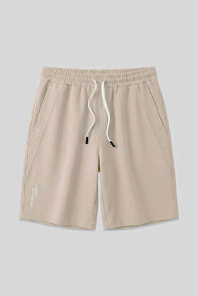 AIR JONES Beige Cotton Thick Soft Textured Standard Fit Basic Men's Shorts - ...