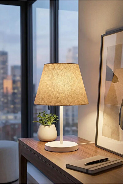 HOMİNG Jüt Kumaş Beyaz Gövdeli Abajur Ayd-3120