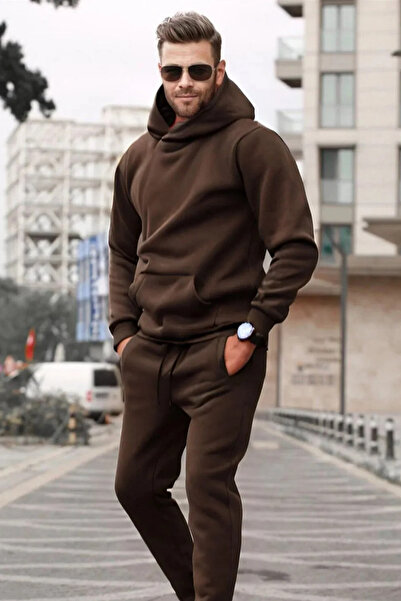 YAKAMEL Set de trening pentru bărbați, cu glugă, din 3 fire, cu picior elastic