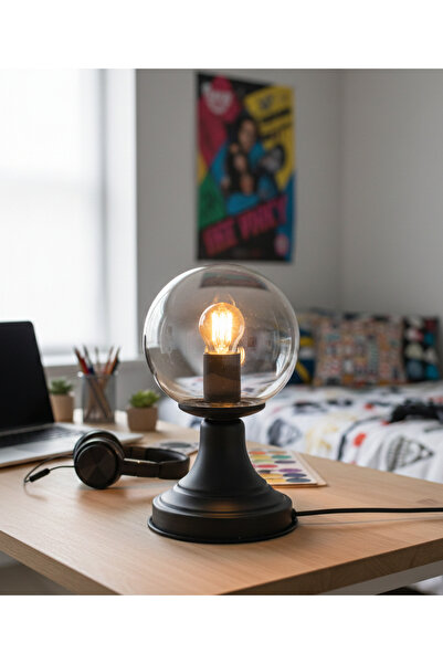 Decodelight Modern Decorative Black Metal Leg Smoked or White Globe Glass Hat...