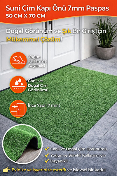 Atasoy Zemin Suni Çim Kapı Önü 7mm Paspas 50 CM X 70 CM