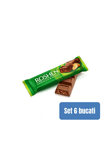 Roshen SET OF 6 PIECES - Milk chocolate bar with peanut center - 29g