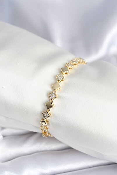 Skygo Brass Gold Color Zircon Stone Clover Model Women's Bracelet - Tj-Bb7969