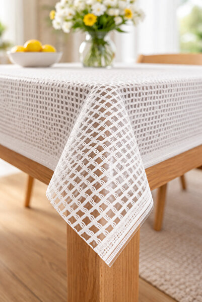 Rona Home مفرش طاولة شفاف من البي في سي غير مثقب بنمط قش فاخر قابل للمسح ومقا...