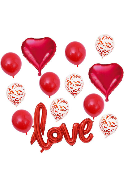 Nothers Set de 13 baloane de Ziua Îndrăgostiților, latex/folie, roșu/alb