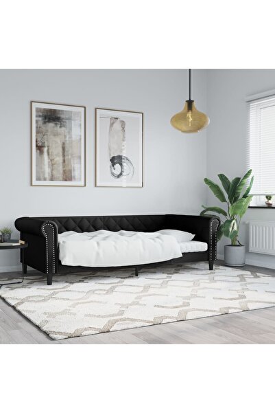 Concept Pat de zi, negru, 80x200 cm, piele ecologică