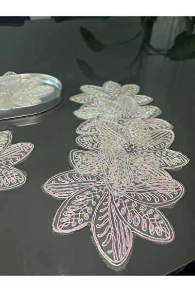 BRL ÇEYİZ HOME 6-Piece Hologram Coffee-Color Stylish Presentation Laced Tulle...