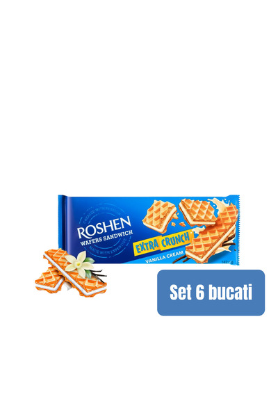 Roshen SET 6 BUCĂȚI - Napolitane Sandwich Crunch Vanilie 142g