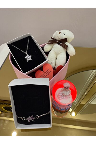 SUMMER GIFT Sevgiliye Özel Kalpli Kutu Hediye - Kararmaz Çelik Kolye - Kar Kü...