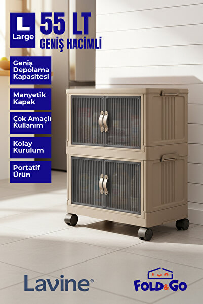 obido Fold&Go 2'Li Portatif Organizer Tekerlekli Dolap ”Toprak” Çok Amaçlı Mı...
