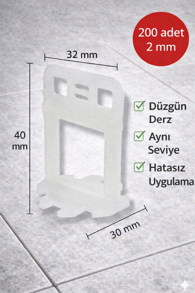 tabis Seviye Tespit Klipsi 2 mm 200 Adet Seramik Fayans Eşitleme Sistemi Derz...