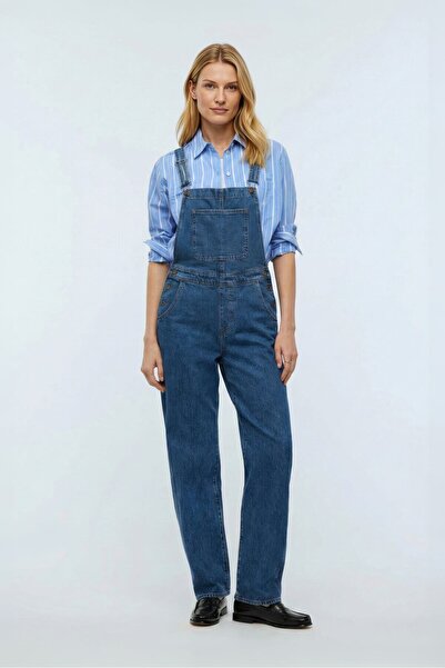 Bluewhite Kadın Rahat Kesim Askılı Jean Salopet Pantolon