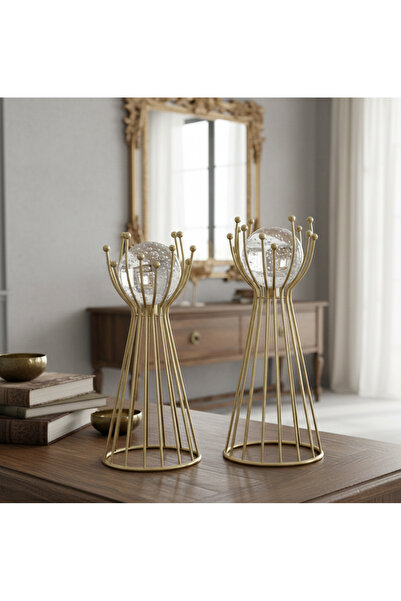 Decodelight Eskitme Metal 2'li Set Olimpiyat Model Baloncuklu Kristal Cam Top...