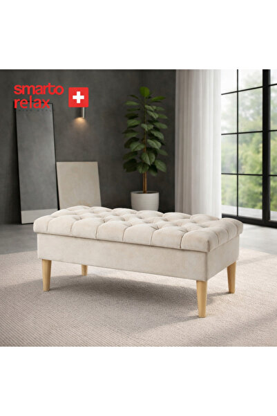 Smarto relax Mürren Kapitoneli Puf – Ahşap Ayaklı, Dekoratif 100x100x45 Tasar...