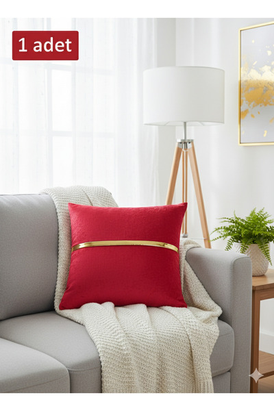 BALADI HOME Yastık Kılıfı Kadife Kumaş Altın Deri Aksesuarlı Kadife Görünümlü...