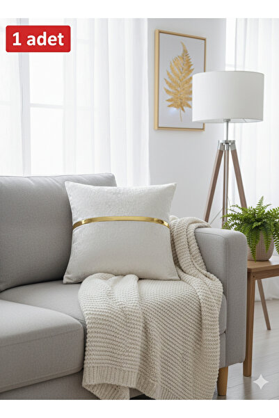 BALADI HOME Yastık Kılıfı Kadife Kumaş Altın Deri Aksesuarlı Kadife Görünümlü...