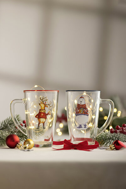 Rakle Deer Santa 2'li Kupa Seti Mavi-Kırmızı 400 cc