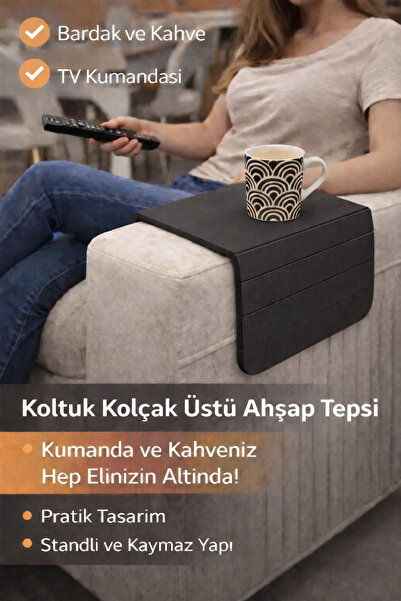 HGROUP Koltuk Kolçak Sehpası Kahverengi 40x20cm – Bardak ve TV Kumandası İçin...