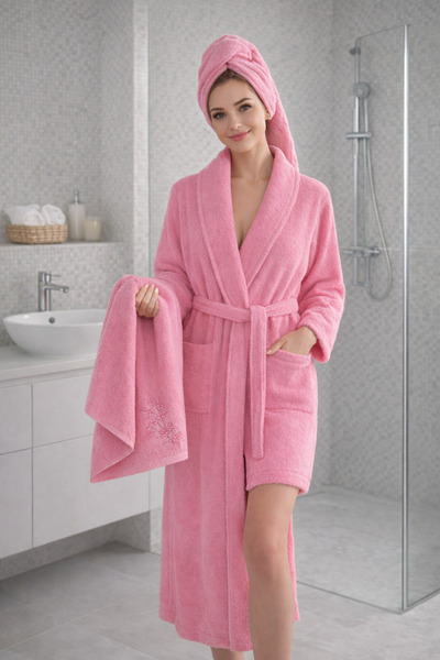 Cottonest Set de 2 halate de baie cu prosoape bleumarin