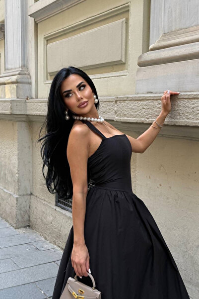 SEVENLINE Γυναικείο μάξι φόρεμα από ύφασμα ποπλίνα με κίτρινο λαιμόκοψη και λ...