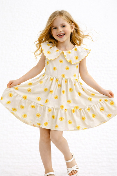 WE AND ME Лятна рокля от памук с жълт флорален мотив за момичета