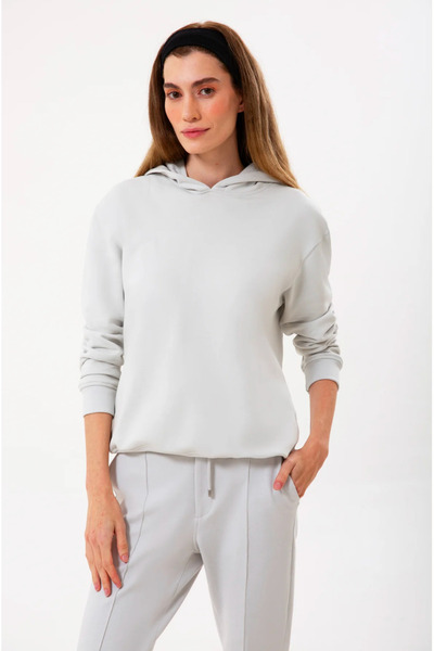 UNIQVIBE بغطاء رأس قطن عضوي قطعة هودي نسائي بلون الحجر