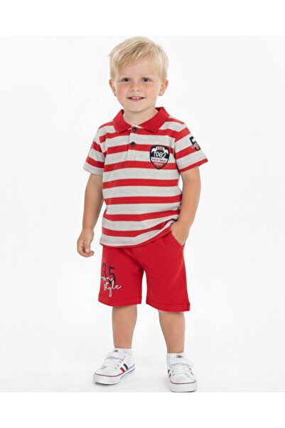 voyyo kids baby طقم تي شيرت وسروال قصير أنيق بياقة بولو مخططة للأولاد