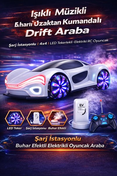 TRENDZONE Şarjlı 4x4 Işıklı Müzikli Buhar Atan Uzaktan Kumandalı Spor Araba 2...