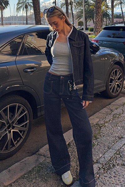 Bershka Dikişsiz cepli yüksek bel geniş paça jean